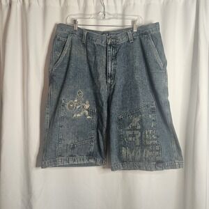 VINTAGE BMX STUNT BIKE WF 1 EMBROIDERED JEAN SHORTS‎ 40 BAGGY STREET MENS Y2K